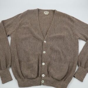 Andean Vintage 100% Alpaca Wool Cardigan Sweater Mens XL Brown V-Neck Peru